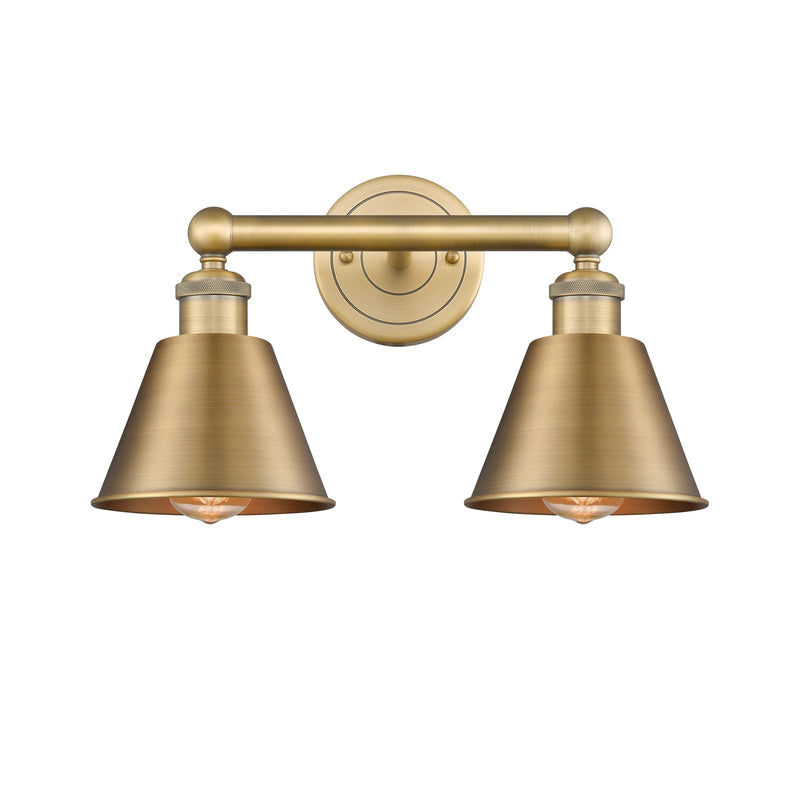 Innovations Smithfield 16in 2-Light Bath Vanity | Industrial Farmhouse Brushed Brass Steel and Brushed Brass Metal Shade | Model 616-2W-BB-M8-BB