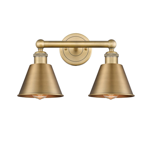 Innovations Smithfield 16in 2-Light Bath Vanity | Industrial Farmhouse Brushed Brass Steel and Brushed Brass Metal Shade | Model 616-2W-BB-M8-BB