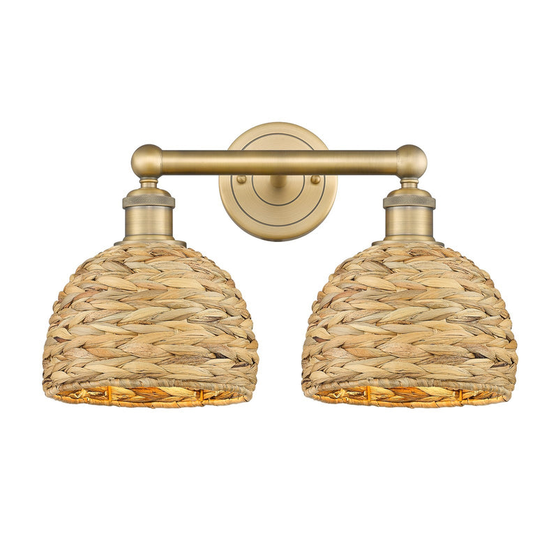 Innovations Woven Rattan 17in 2-Light Bath Vanity | Industrial Brushed Brass and Natural Fiber Dome Shade | Kitchen & Bathroom | Model 616-2W-BB-RBD-8-NAT
