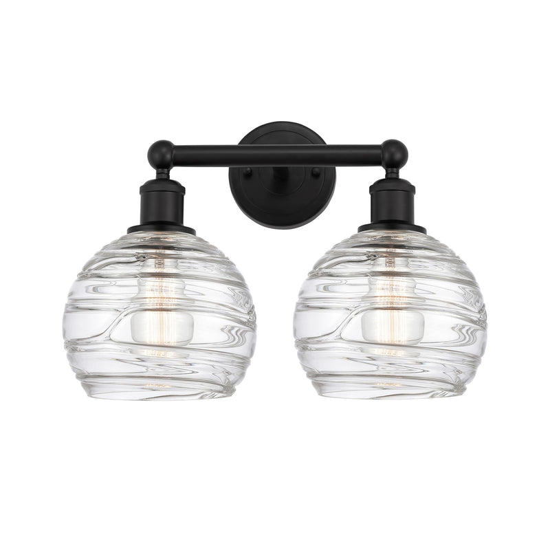Innovations Athens Deco Swirl 17in 2-Light Bath Vanity | Industrial Matte Black Steel and Clear Deco Swirl Glass | Bathroom | Model 616-2W-BK-G1213-8CL