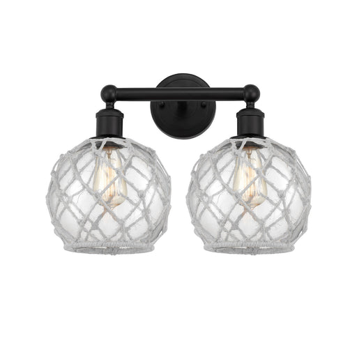 Innovations Farmhouse Rope 17in 2-Light Bath Vanity | Industrial Matte Black Steel and Clear Glass with White Rope | Bathroom | Model 616-2W-BK-G122-8RW