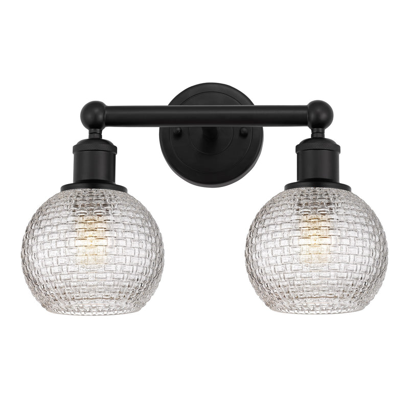 Innovations Athens 15in 2-Light Bath Vanity Light | Modern Farmhouse Matte Black Steel and Clear Basket Weave Glass | Bathroom | Model 616-2W-BK-G122C-6CL
