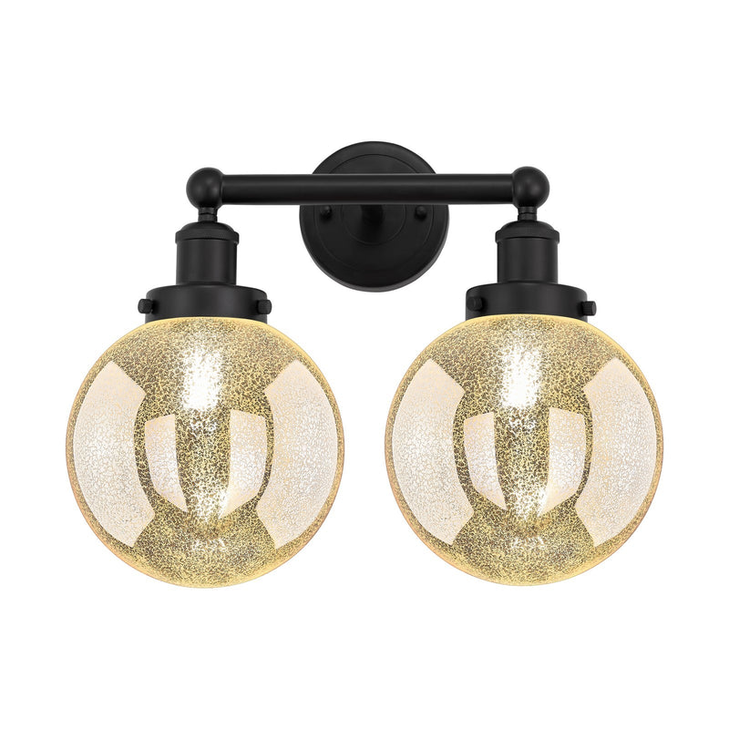 Innovations Beacon 17in 2-Light Bath Vanity Light | Industrial Matte Black Steel and Mercury Ribbed Glass | Bathroom Vanity | 17 | Model 616-2W-BK-G208-8