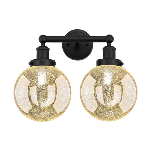Innovations Beacon 17in 2-Light Bath Vanity Light | Industrial Matte Black Steel and Mercury Ribbed Glass | Bathroom Vanity | 17 | Model 616-2W-BK-G208-8