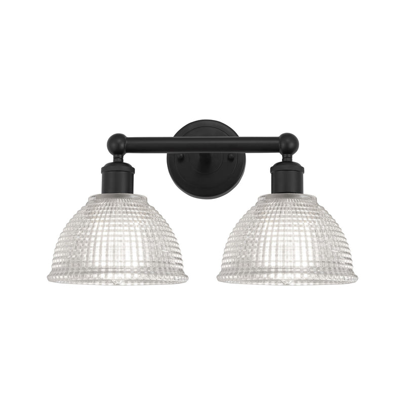 Innovations Arietta 17in 2-Light Bath Vanity Light | Industrial Matte Black Steel and Clear Glass | Damp-Rated Bathroom Vanity | 17 | Model 616-2W-BK-G422