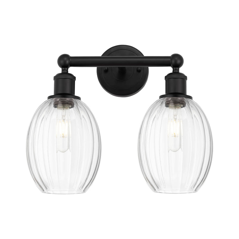 Innovations Preston Bulb 15in 2-Light Bath Vanity | Industrial Matte Black Steel and Clear Glass | Bathroom Vanity & Powder | Model 616-2W-BK-G459-6CL