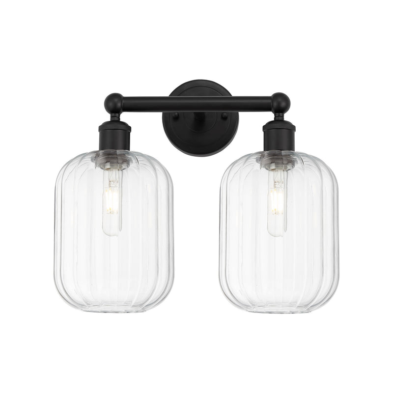 Innovations Preston Cylinder 16in 2-Light Bath Vanity | Industrial Matte Black Steel and Clear Glass | Bathroom Vanity & Powder | Model 616-2W-BK-G460-7CL