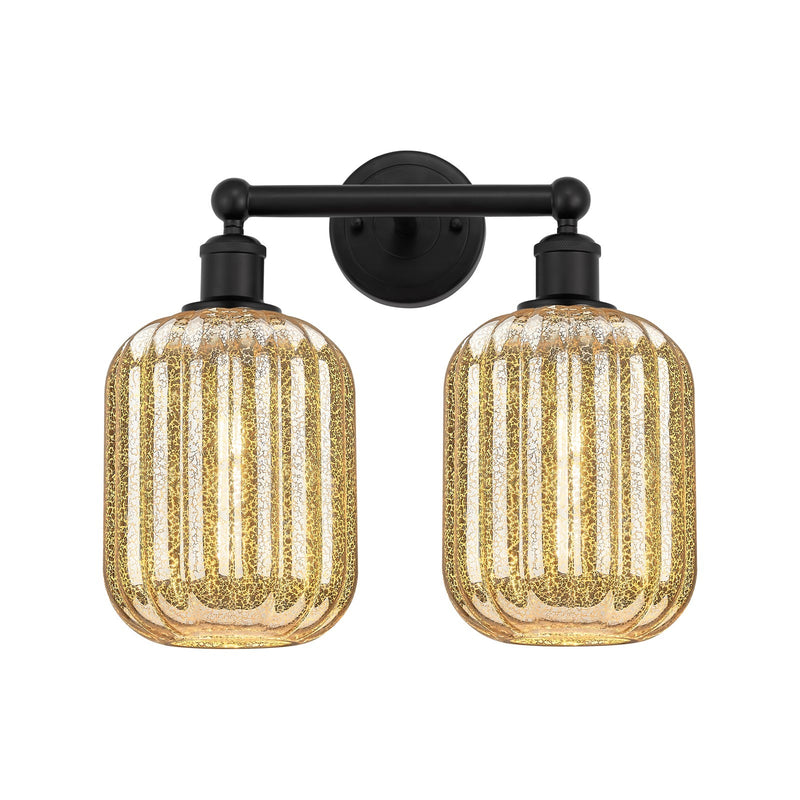 Innovations Preston Cylinder 16in 2-Light Bath Vanity | Industrial Matte Black Steel and Mercury Glass | Bathroom Vanity Light | Model 616-2W-BK-G460-7ME