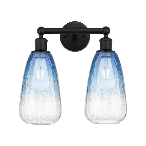 Innovations Brookhaven Almond 15in 2-Light Bath Vanity | Industrial Matte Black Steel and Sapphire Blue Glass | Bathroom Vanity | Model 616-2W-BK-G480-6SB