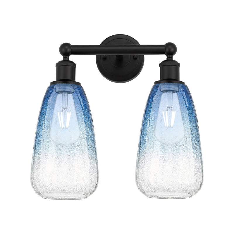 Innovations Brookhaven Almond 15in 2-Light Bath Vanity | Industrial Matte Black Steel and Sapphire Blue Glass | Bathroom Vanity | Model 616-2W-BK-G480-6SB