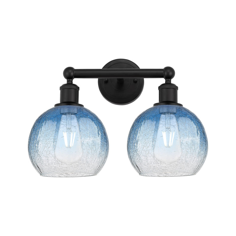 Innovations Brookhaven Globe 17in 2-Light Bath Vanity | Industrial Matte Black Steel and Sapphire Blue Glass | Bathroom & | Model 616-2W-BK-G483-8SB