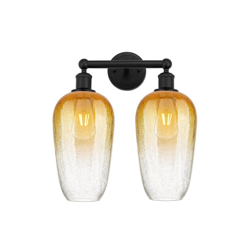 Innovations Brookhaven Flute 16in 2-Light Bath Vanity | Industrial Matte Black Steel and Cast Brass with Amber Glass Shades | Model 616-2W-BK-G484-7AM