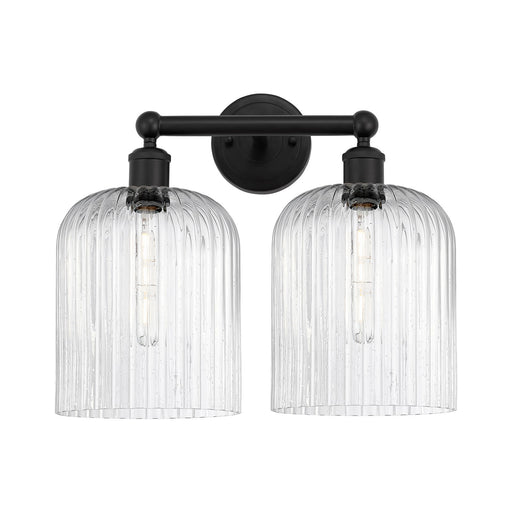 Innovations Bridal Veil 14in 2-Light Bath Vanity Light | Industrial Matte Black Steel and Seedy Ribbed Bell Glass | Bathroom | Model 616-2W-BK-G559-8SDY