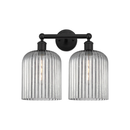 Innovations Bridal Veil 14in 2-Light Bath Vanity | Industrial Art Nouveau Matte Black Steel and Light Smoke Ribbed Glass | Model 616-2W-BK-G559-8SM