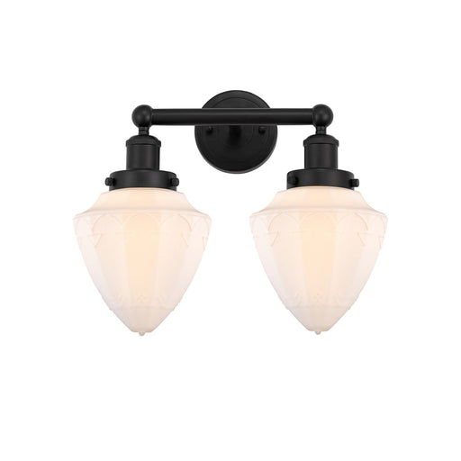 Innovations Bullet 16in 2-Light Bath Vanity Light | Industrial Matte Black Steel and Matte White Frosted Glass | Damp Rated | Model 616-2W-BK-G661-7