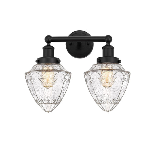 Innovations Bullet 16in 2-Light Bath Vanity Light | Industrial Matte Black Steel and Seedy Glass | Bathroom Vanity & Powder Room | Model 616-2W-BK-G664-7