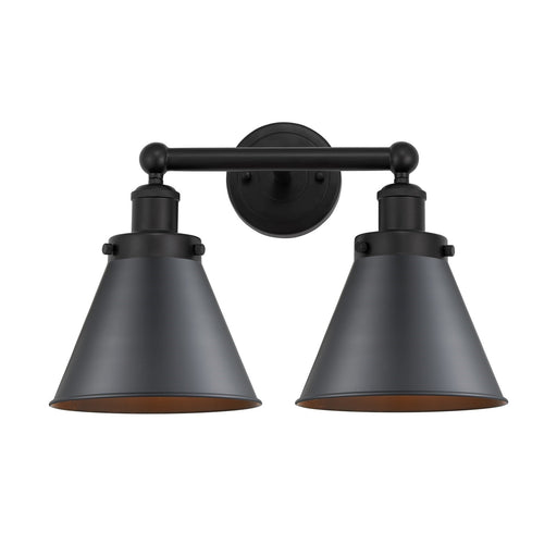 Innovations Appalachian 17in 2-Light Bath Vanity Light | Traditional Industrial Matte Black Steel and Matte Black Metal Shade | Model 616-2W-BK-M13-BK