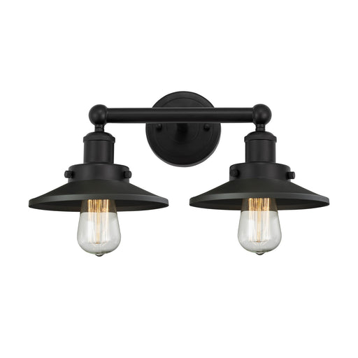 Innovations Railroad 17in 2-Light Bath Vanity Light | Industrial Matte Black Steel and Cast Brass with Matte Black Metal Cone | Model 616-2W-BK-M6-BK