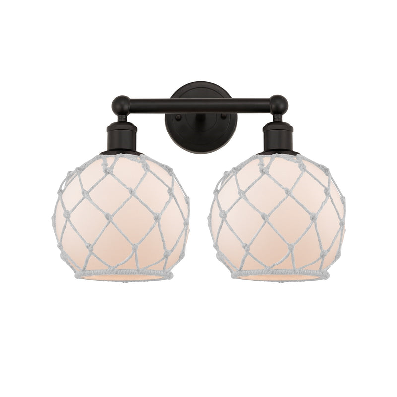 Innovations Farmhouse Rope 17in 2-Light Bath Vanity Light | Industrial Oil Rubbed Bronze Steel and White Frosted Glass Rope | Model 616-2W-OB-G121-8RW