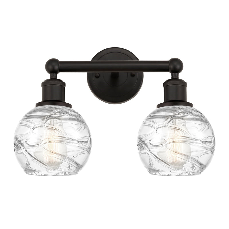 Innovations Athens Deco Swirl 15in 2-Light Bath Vanity Light | Industrial Oil Rubbed Bronze Steel and Clear Deco Swirl Glass | Model 616-2W-OB-G1213-6CL