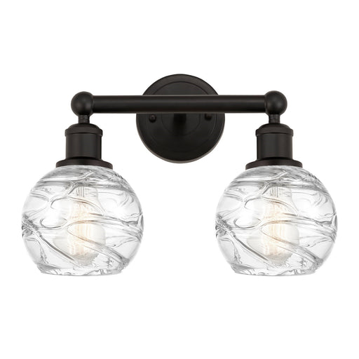 Innovations Athens Deco Swirl 15in 2-Light Bath Vanity Light | Industrial Oil Rubbed Bronze Steel and Clear Deco Swirl Glass | Model 616-2W-OB-G1213-6CL