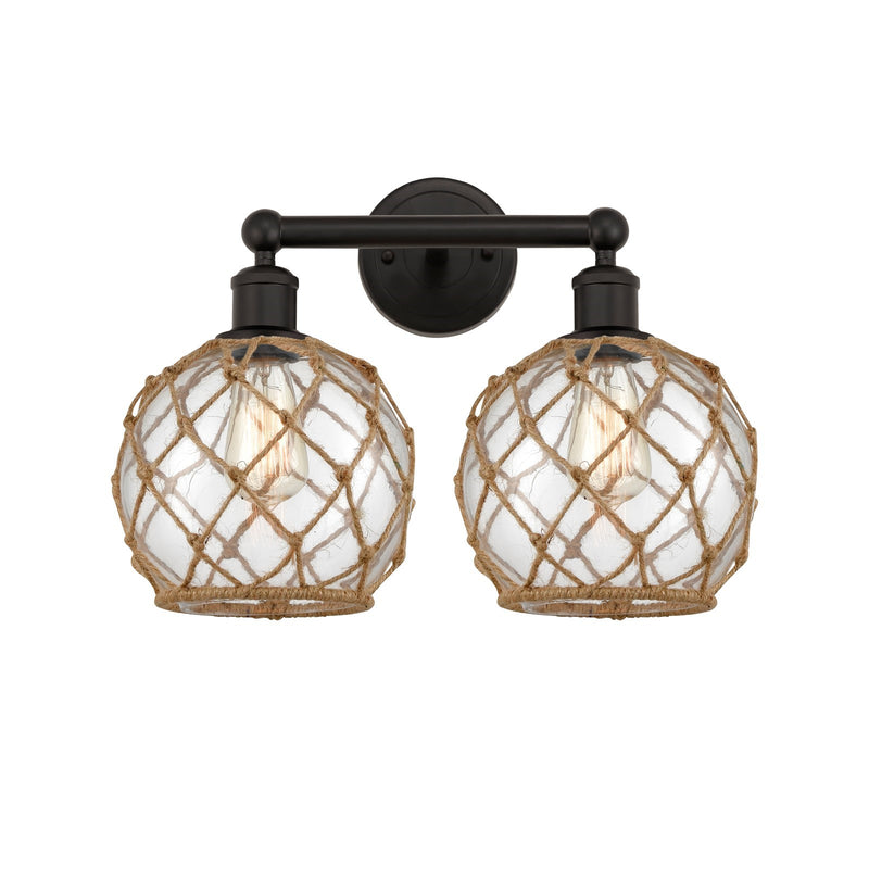 Innovations Farmhouse Rope 17in 2-Light Bath Vanity Light | Industrial Oil Rubbed Bronze Steel and Clear Glass with Brown Rope | Model 616-2W-OB-G122-8RB
