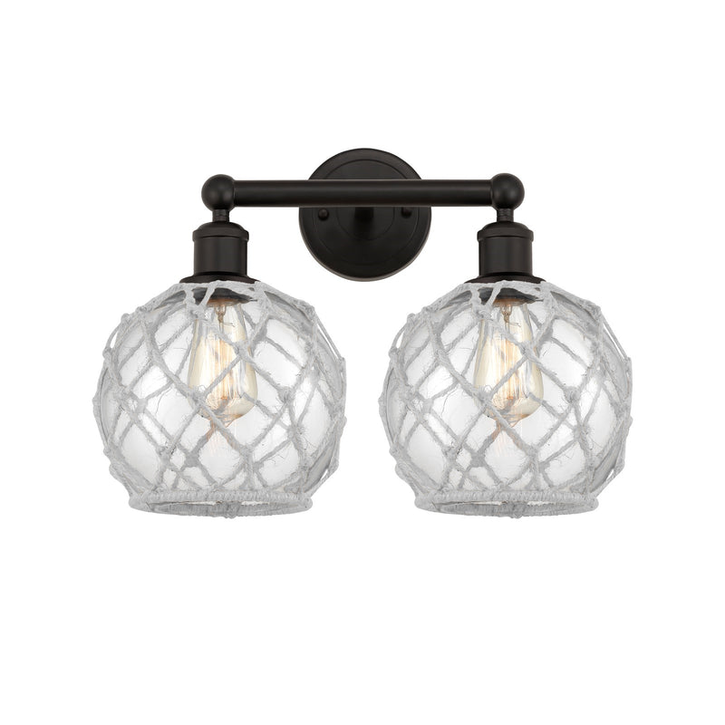 Innovations Farmhouse Rope 17in 2-Light Bath Vanity | Industrial Oil Rubbed Bronze Steel and Clear Glass with White Rope | Model 616-2W-OB-G122-8RW