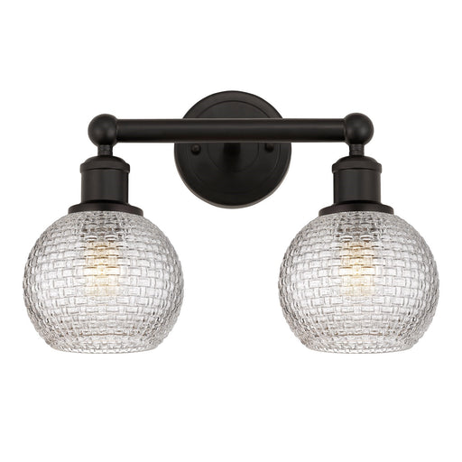 Innovations Athens 15in 2-Light Bath Vanity | Modern Farmhouse Oil Rubbed Bronze and Clear Basket Weave Glass | Bathroom | Model 616-2W-OB-G122C-6CL