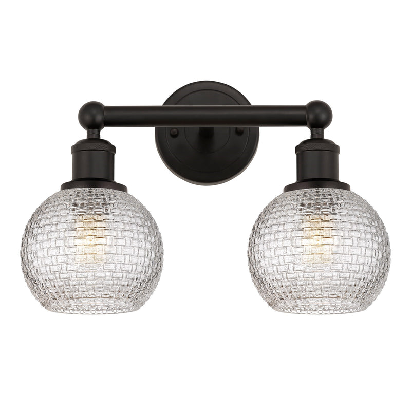 Innovations Athens 15in 2-Light Bath Vanity | Modern Farmhouse Oil Rubbed Bronze and Clear Basket Weave Glass | Bathroom | Model 616-2W-OB-G122C-6CL