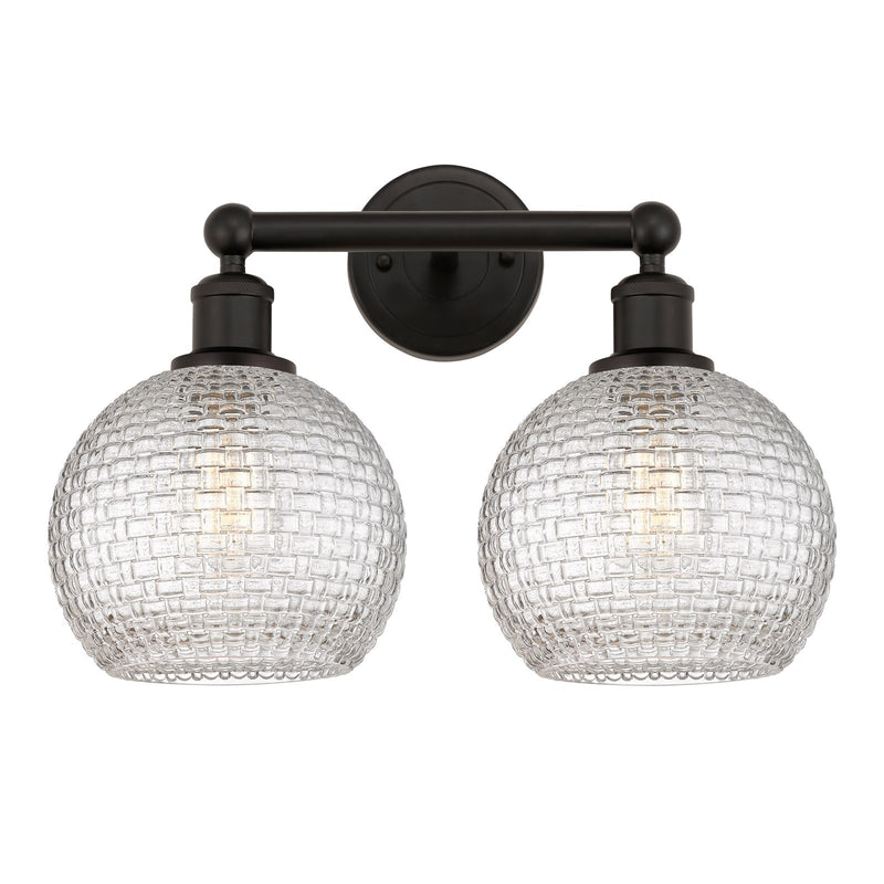 Innovations Athens 17in 2-Light Bath Vanity Light | Modern Farmhouse Oil Rubbed Bronze Steel and Clear Basket Weave Glass | Model 616-2W-OB-G122C-8CL
