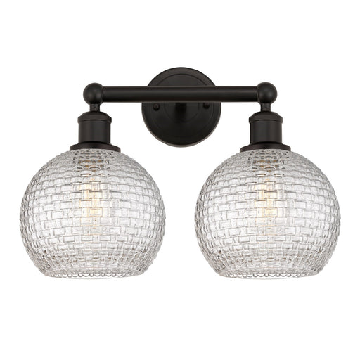 Innovations Athens 17in 2-Light Bath Vanity Light | Modern Farmhouse Oil Rubbed Bronze Steel and Clear Basket Weave Glass | Model 616-2W-OB-G122C-8CL
