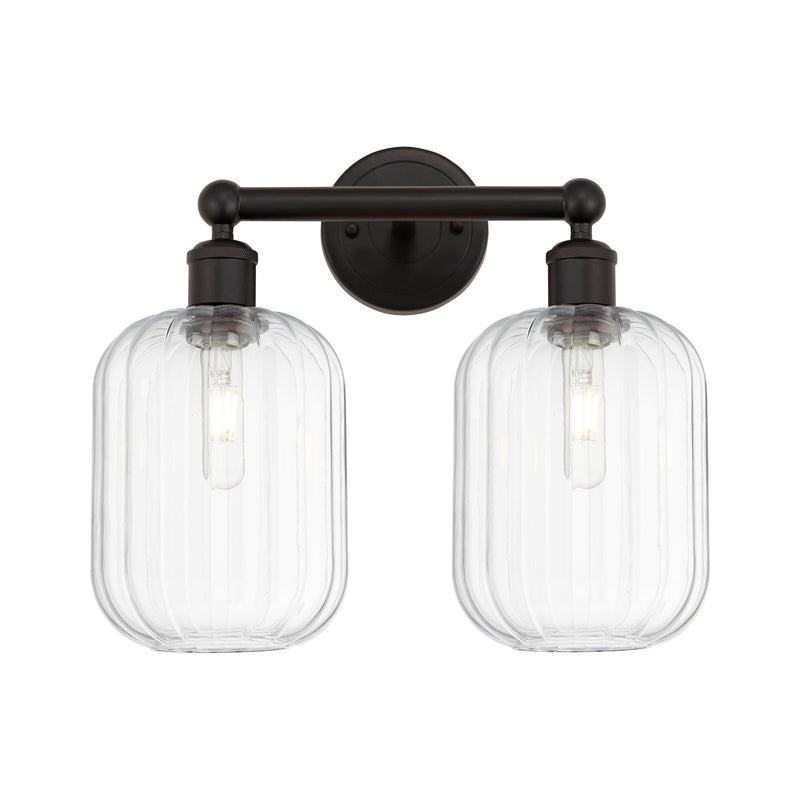 Innovations Preston Cylinder 16in 2-Light Bath Vanity | Industrial Oil Rubbed Bronze Steel and Clear Glass | Bathroom Vanity | Model 616-2W-OB-G460-7CL