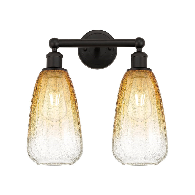 Innovations Brookhaven Almond 15in 2-Light Bath Vanity Light | Industrial Oil Rubbed Bronze Steel and Amber Glass | Damp Rated | Model 616-2W-OB-G480-6AM