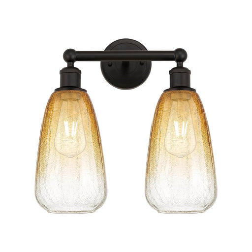 Innovations Brookhaven Almond 15in 2-Light Bath Vanity Light | Industrial Oil Rubbed Bronze Steel and Amber Glass | Damp Rated | Model 616-2W-OB-G480-6AM