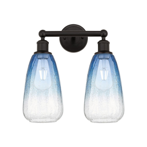 Innovations Brookhaven Almond 15in 2-Light Bath Vanity Light | Industrial Oil Rubbed Bronze and Sapphire Blue Glass | Bathroom | Model 616-2W-OB-G480-6SB