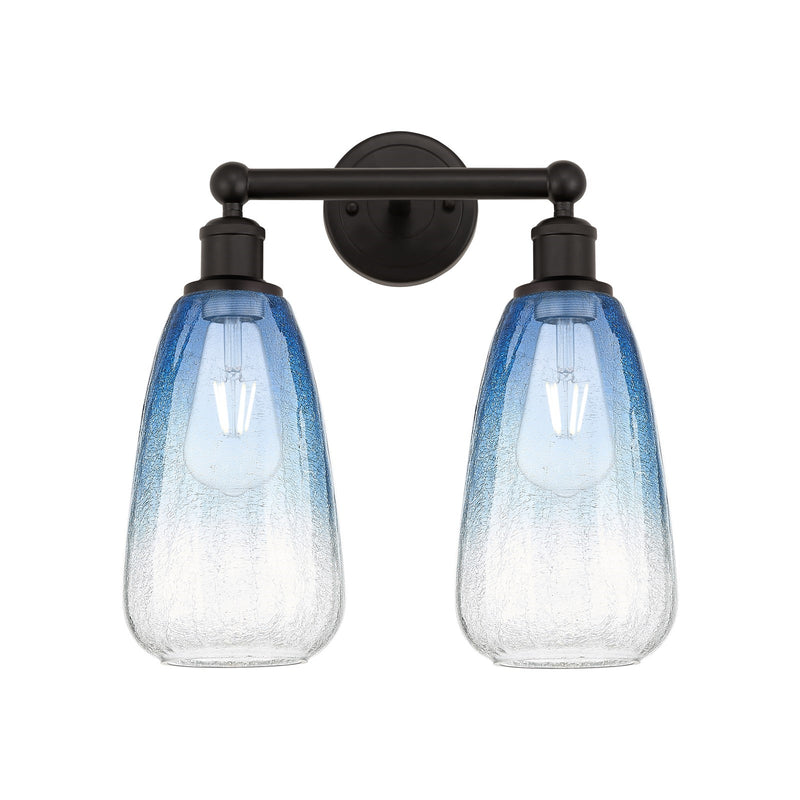 Innovations Brookhaven Almond 15in 2-Light Bath Vanity Light | Industrial Oil Rubbed Bronze and Sapphire Blue Glass | Bathroom | Model 616-2W-OB-G480-6SB