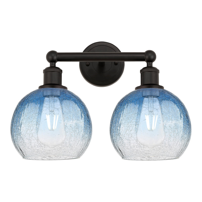 Innovations Brookhaven Globe 17in 2-Light Vanity Light | Industrial Oil Rubbed Bronze Steel and Sapphire Blue Glass | Bathroom | Model 616-2W-OB-G483-8SB