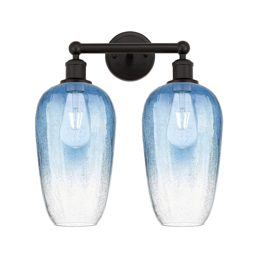 Innovations Brookhaven Flute 16in 2-Light Bath Vanity | Industrial Oil Rubbed Bronze Steel and Sapphire Blue Glass | Bathroom | Model 616-2W-OB-G484-7SB