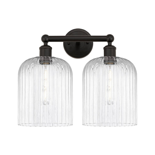 Innovations Bridal Veil 14in 2-Light Bath Vanity Light | Industrial Oil Rubbed Bronze and Clear Ribbed Glass | Bathroom Vanity | Model 616-2W-OB-G559-8CL