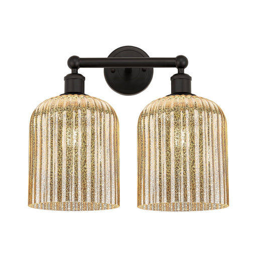 Innovations Bridal Veil 14in 2-Light Bath Vanity Light | Art Nouveau Industrial Oil Rubbed Bronze and Mercury Ribbed Glass | Model 616-2W-OB-G559-8ME