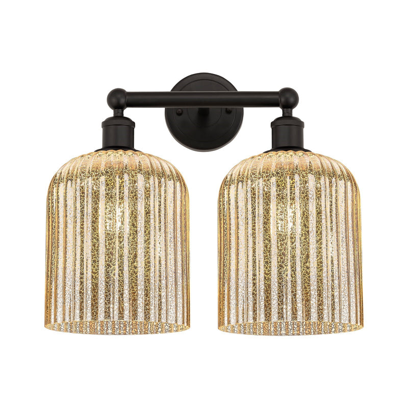 Innovations Bridal Veil 14in 2-Light Bath Vanity Light | Art Nouveau Industrial Oil Rubbed Bronze and Mercury Ribbed Glass | Model 616-2W-OB-G559-8ME