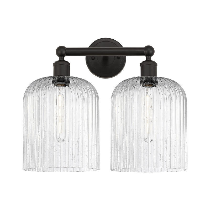 Innovations Bridal Veil 14in 2-Light Bath Vanity | Art Nouveau Oil Rubbed Bronze Steel and Seedy Ribbed Glass | Bathroom | Model 616-2W-OB-G559-8SDY