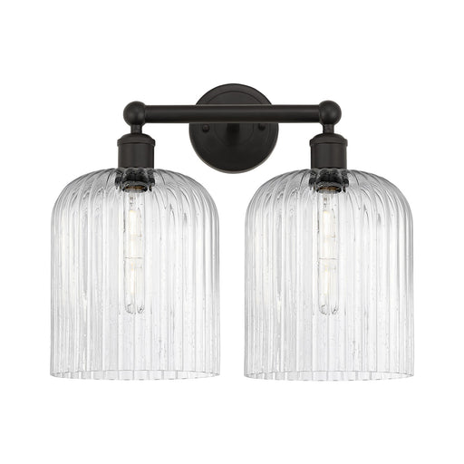 Innovations Bridal Veil 14in 2-Light Bath Vanity | Art Nouveau Oil Rubbed Bronze Steel and Seedy Ribbed Glass | Bathroom | Model 616-2W-OB-G559-8SDY