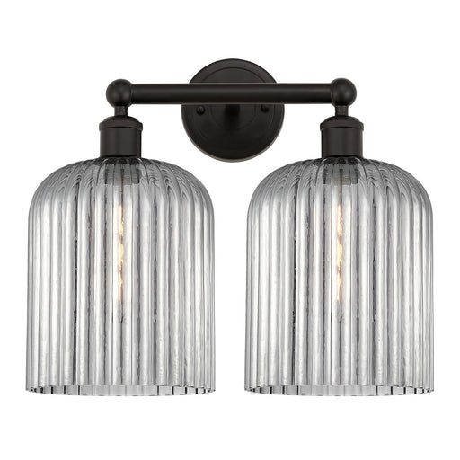 Innovations Bridal Veil 14in 2-Light Bath Vanity Light | Industrial Oil Rubbed Bronze and Light Smoke Ribbed Glass | Bathroom | Model 616-2W-OB-G559-8SM