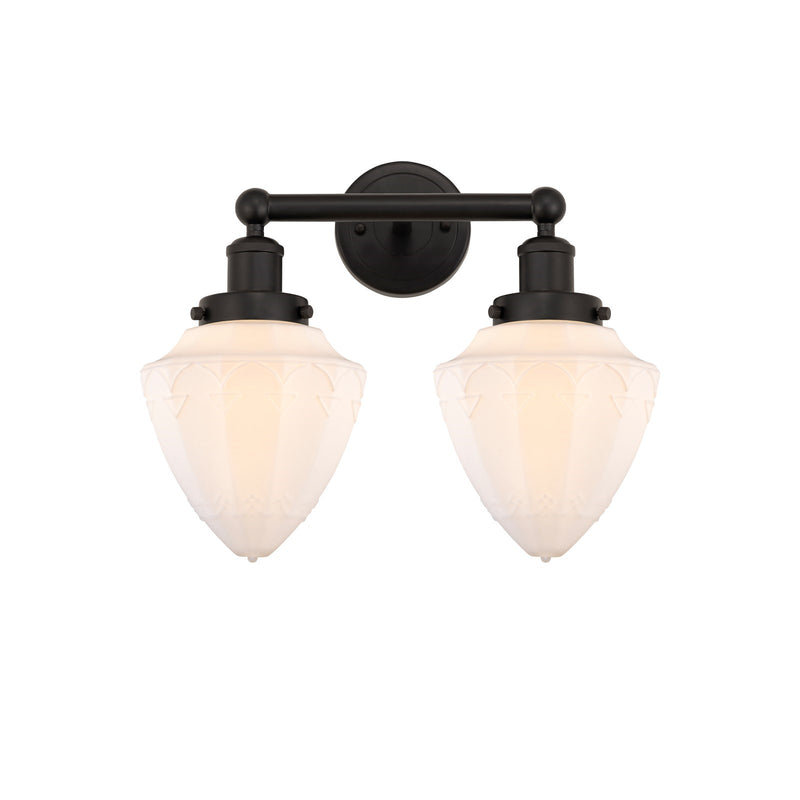 Innovations Bullet 16in 2-Light Bath Vanity Light | Industrial Oil Rubbed Bronze and Matte White Frosted Glass | Bathroom Vanity | Model 616-2W-OB-G661-7