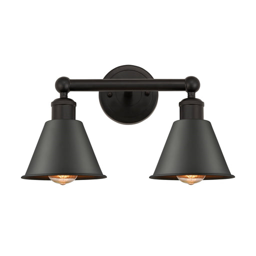 Innovations Smithfield 16in 2-Light Bath Vanity | Industrial Farmhouse Oil Rubbed Bronze Steel and Cast Brass Metal Cone Shade | Model 616-2W-OB-M8-OB