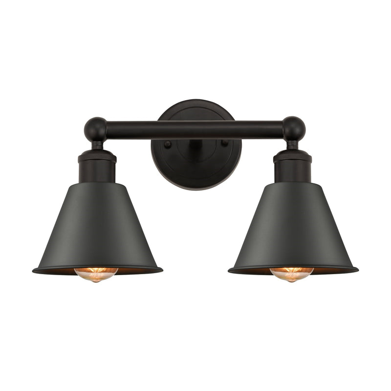 Innovations Smithfield 16in 2-Light Bath Vanity | Industrial Farmhouse Oil Rubbed Bronze Steel and Cast Brass Metal Cone Shade | Model 616-2W-OB-M8-OB