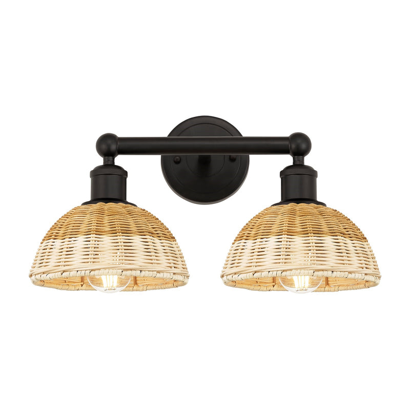 Innovations Bristol Natural II 17in 2-Light Bath Vanity Light | Industrial Oil Rubbed Bronze and Natural Fiber Shade | Model 616-2W-OB-NBD2-75-NAT