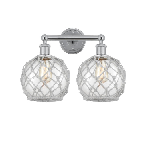 Innovations Farmhouse Rope 17in 2-Light Bath Vanity | Industrial Polished Chrome Steel and Clear Glass with White Rope | Model 616-2W-PC-G122-8RW
