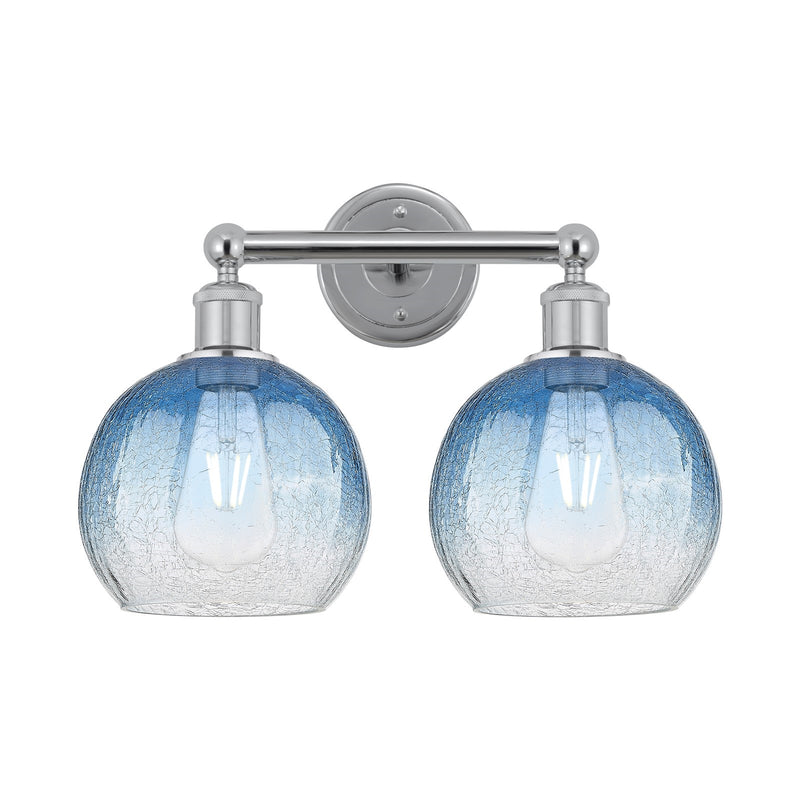 Innovations Brookhaven Globe 17in 2-Light Bath Vanity Light | Industrial Polished Chrome and Sapphire Blue Glass | Bathroom | Model 616-2W-PC-G483-8SB